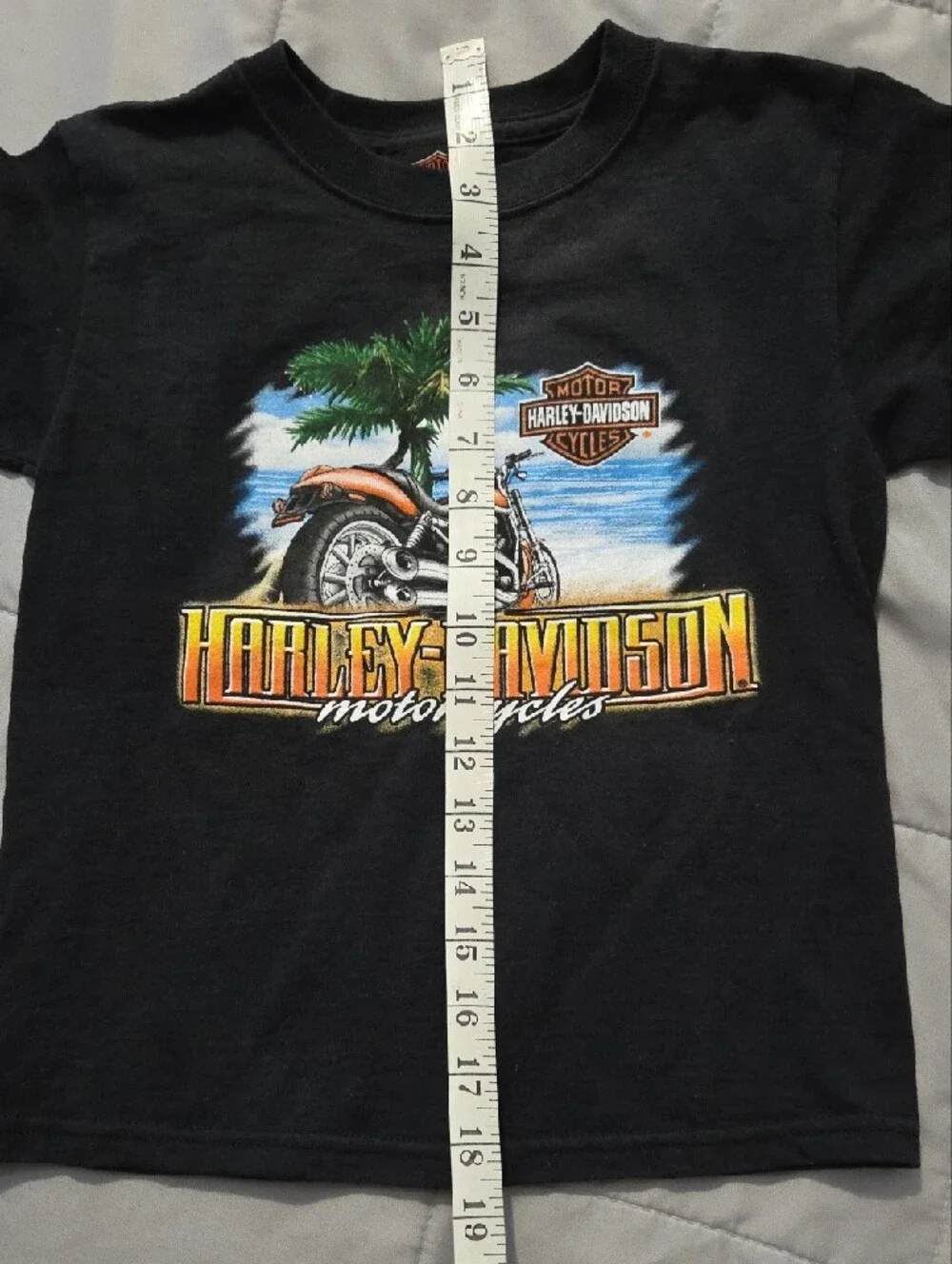 Harley-Davidson Black Tee with Orange Bike and Yellow Logo